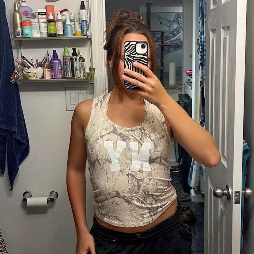 Pink camo tank top with NY